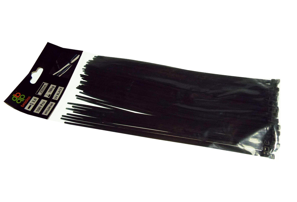100 Cable Ties (3.6mm x 200mm) Black