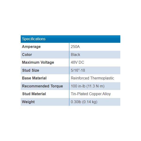 Blue Sea 250A Black 5/16 Terminal Feed Through Connector