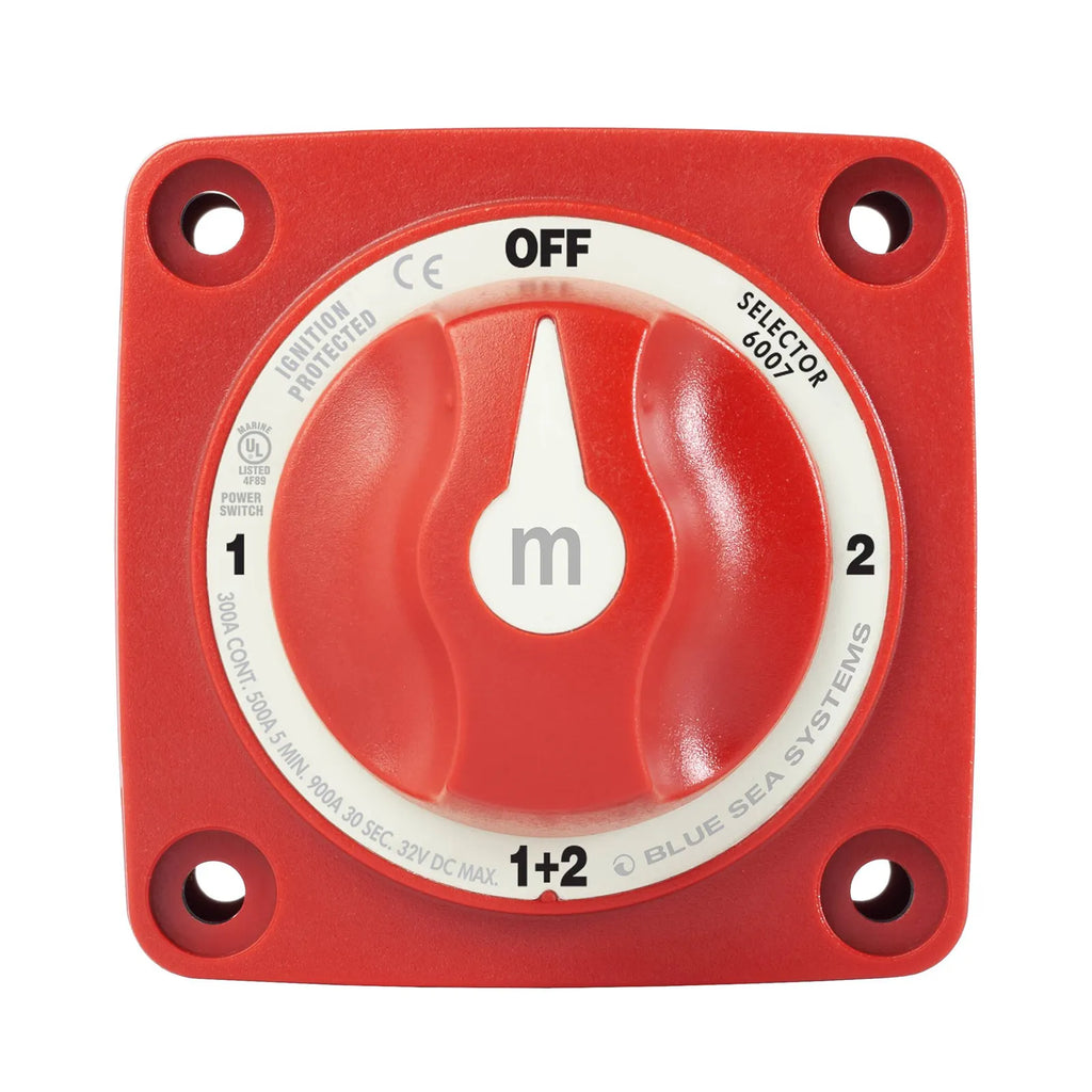 Blue Sea 300A Red Mini m-Series 4 Position (OFF/1/2/1+2) Battery Selector Switch