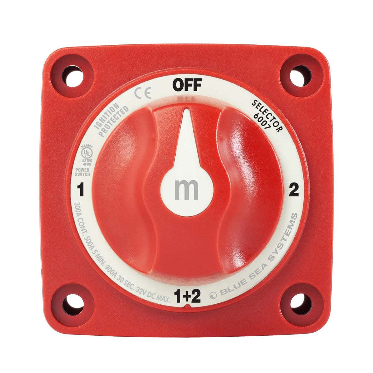 Blue Sea 300A Red Mini m-Series 4 Position (OFF/1/2/1+2) Battery Selector Switch