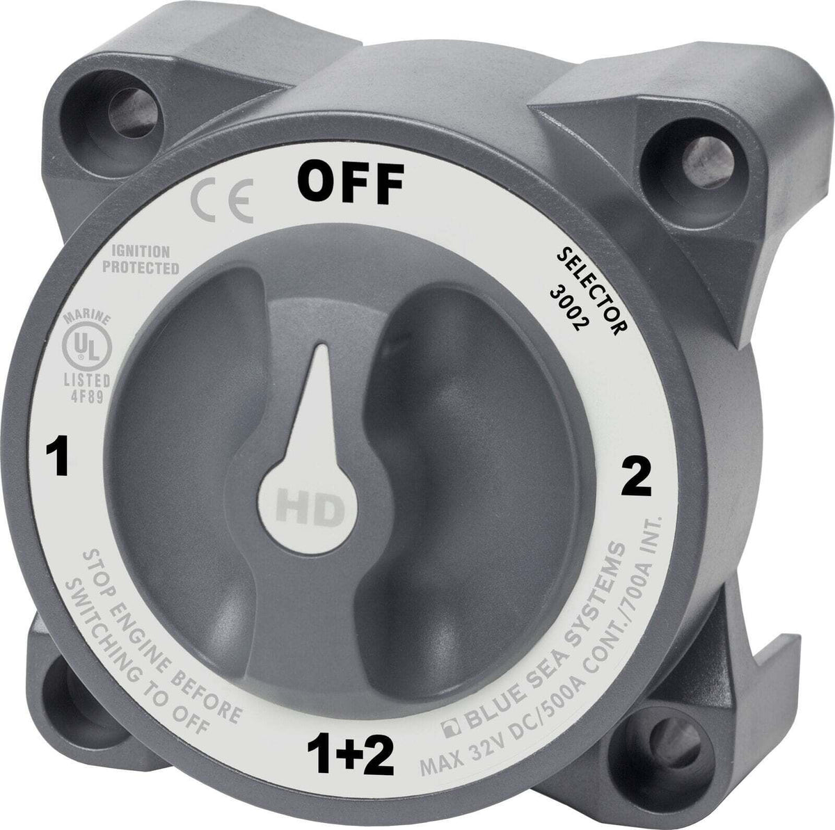 Blue Sea 500A HD-Series Heavy Duty 4 Position (OFF/1/2/1+2) Battery Selector Switch
