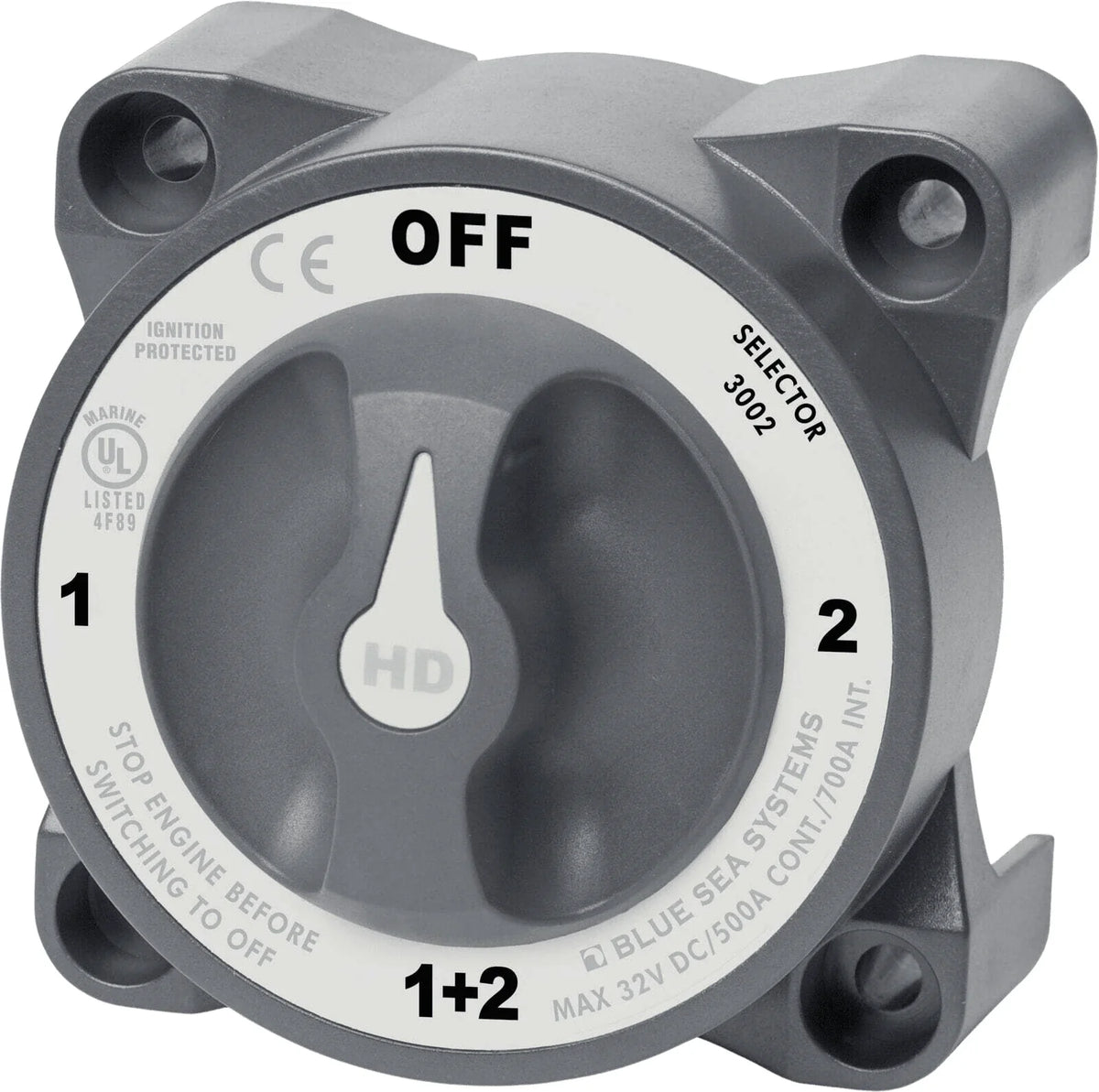 Blue Sea 500A HD-Series Heavy Duty 4 Position (OFF/1/2/1+2) Battery Selector Switch w/ AFD
