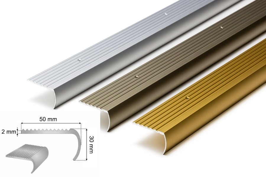 Aluminium Bullnose Stair Nosing 50mm x 30mm x 118cm Length Curved Step Edge Trim Silver Gold Champagne -  SN BL50