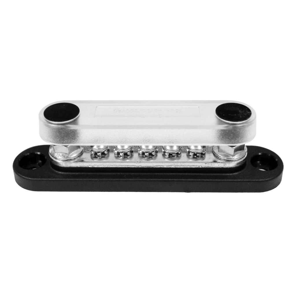 Exotronic 150A Black 2x M6 Stud Busbar with 5 Screws & Cover