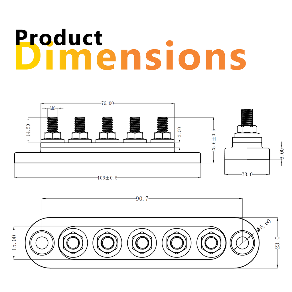 Exotronic 150A Black 5x M6 Stud Busbar with Cover