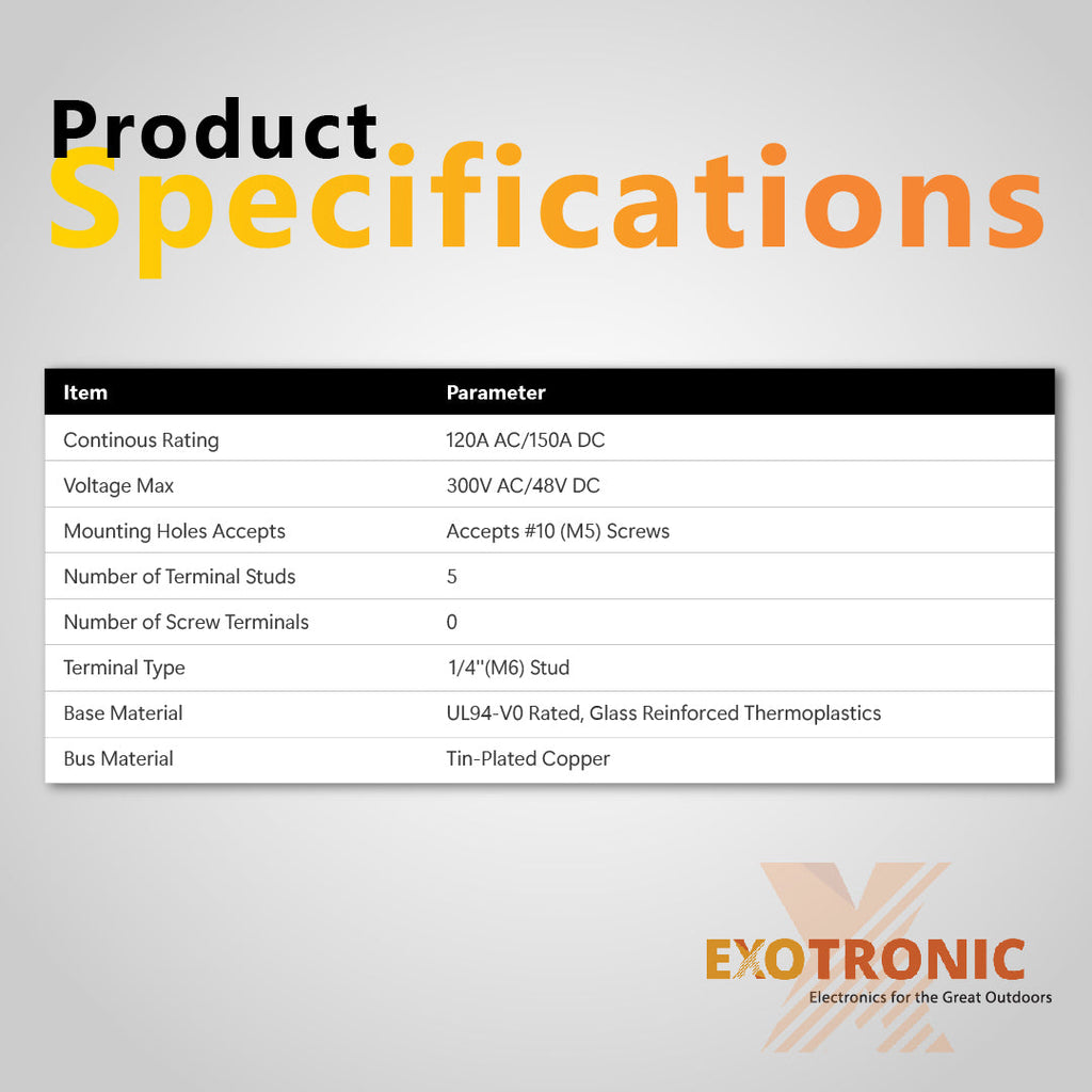 Exotronic 150A Red 5x M6 Stud Busbar with Cover