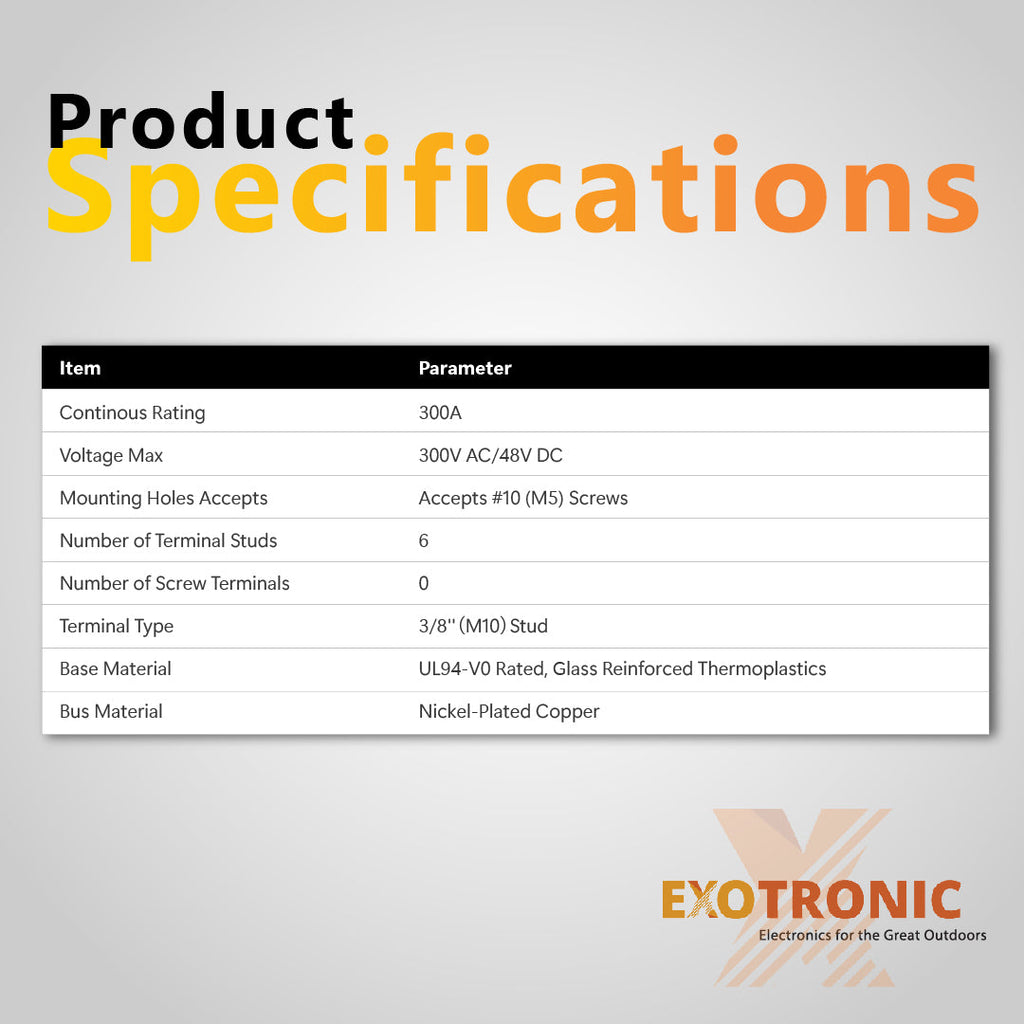 Exotronic 300A Black 6x M10 Stud Busbar with Cover