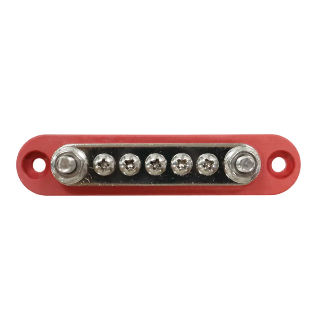 Exotronic 150A Red 2x M6 Stud Busbar with 5 Screws & Cover