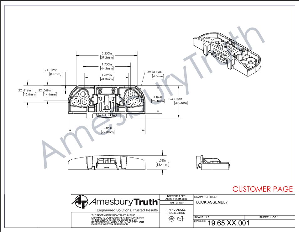 C1010M - Mechanism Lock Assembly Amesbury Truth Positive Action Lock 19.65 Series PAL Lock