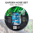 5PCS Garden Hose Set 15m Long with Connectors Water Watering Car Tape Fittings Kit