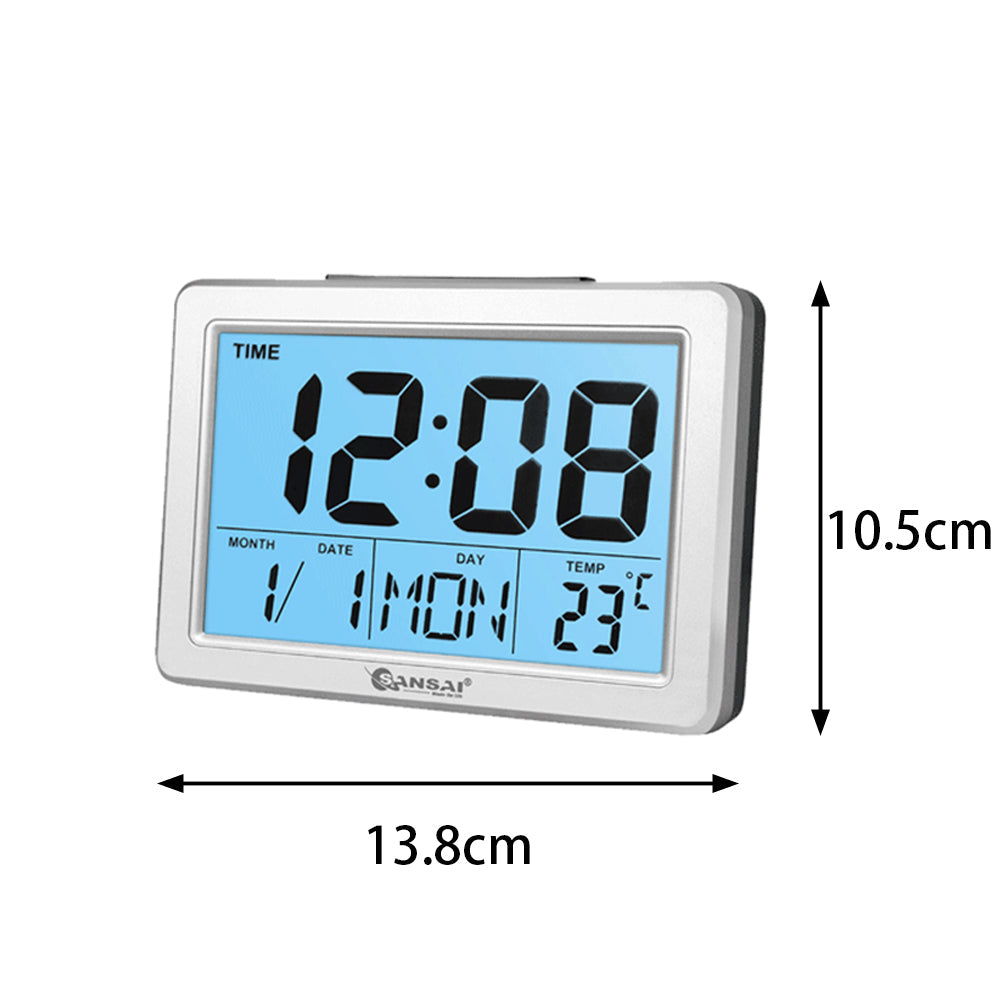 LCD Digital Display Alarm Clock Time Desk Blue Back Light Temperature Date Calendar