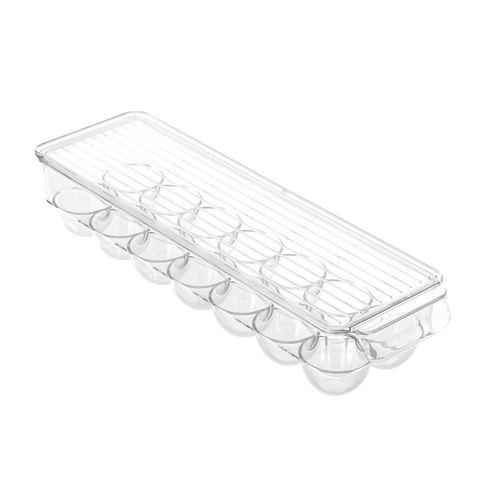 Egg Tray Holder with Lid Fridge Clear Storage Container Case Rack Holds 14 Eggs