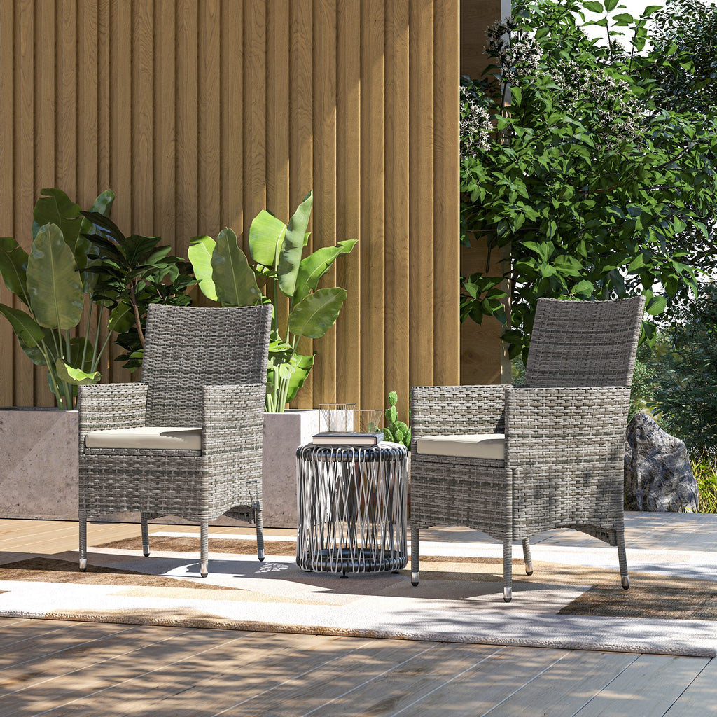 2 Piece PE Rattan Dining Chair Set with Cushions & High Back, Mixed Grey