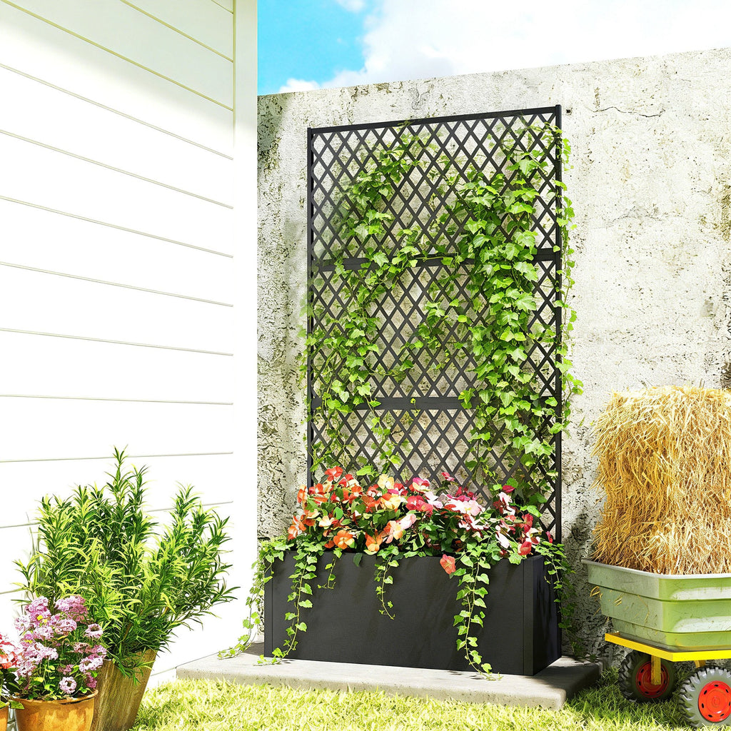 Metal Planter Box with Trellis Privacy Screen, Diamond Lattice