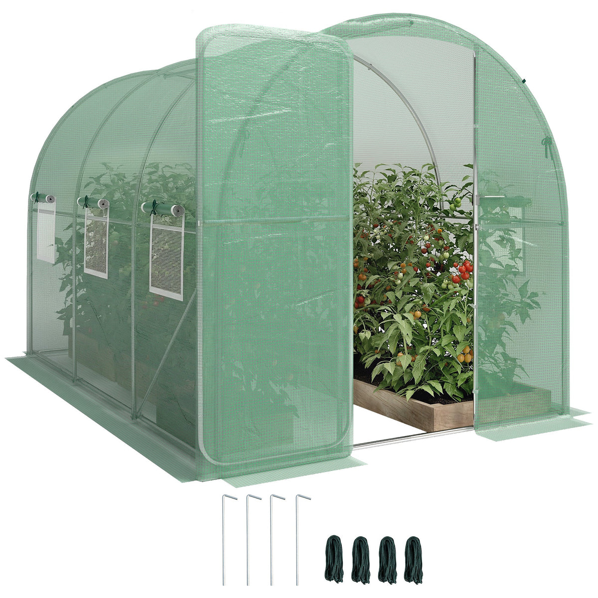 7' x 10' Walk-in Polytunnel Greenhouse with Hinged Door & 6 Mesh Windows
