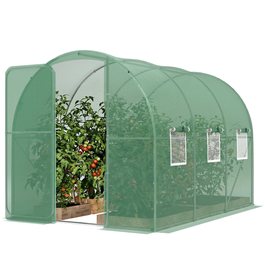 7' x 10' Walk-in Polytunnel Greenhouse with Hinged Door & 6 Mesh Windows