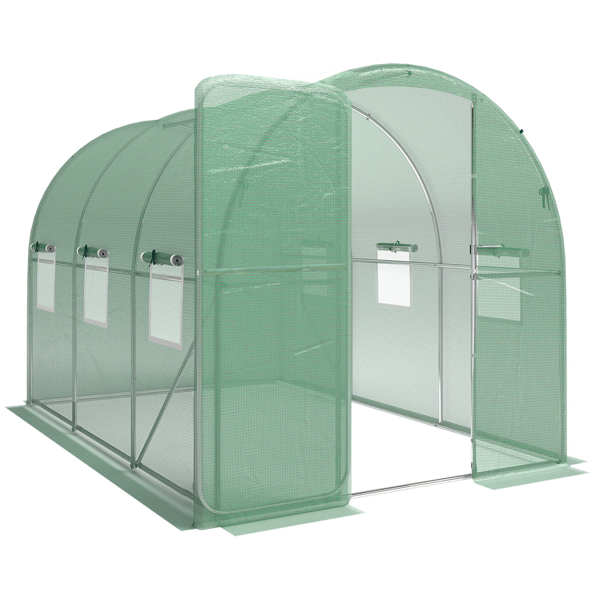 7' x 10' Walk-in Polytunnel Greenhouse with Hinged Door & 6 Mesh Windows