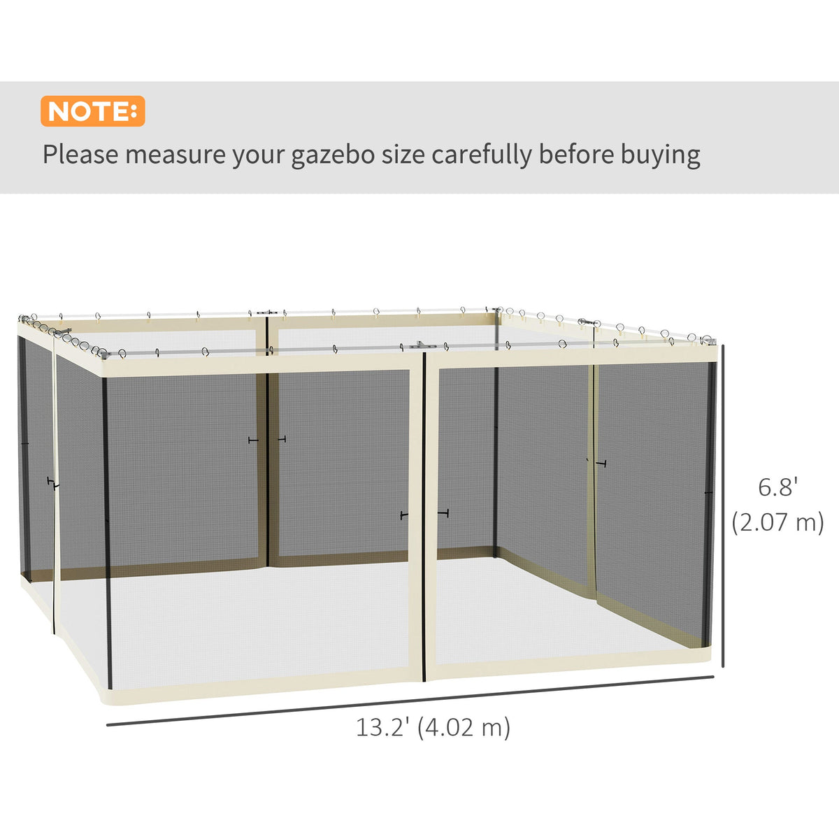 Replacement Mosquito Netting for Gazebo 13' x 13'with Zippers, Cream White