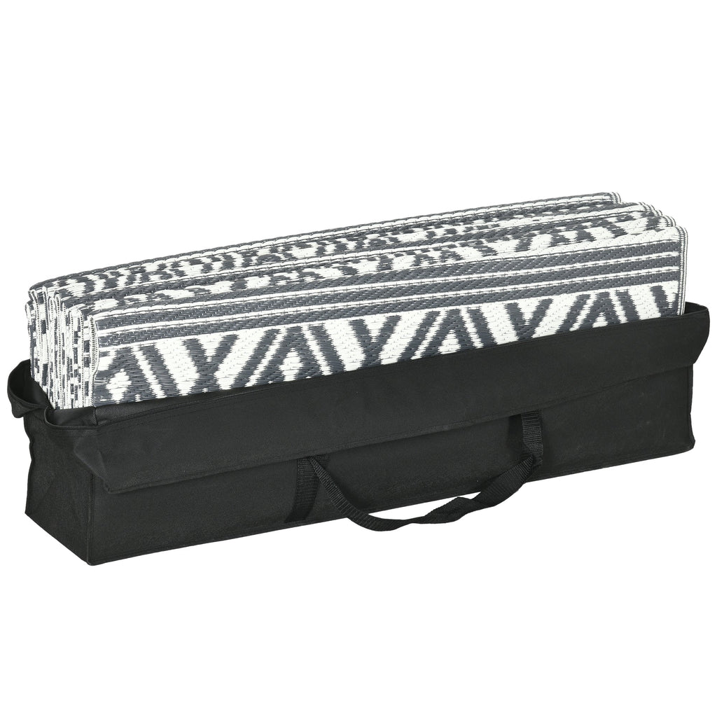 9' x 18' Reversible Mat w/ Carry Bag, Boho Waterproof RV Rug for Backyard, Grey & White