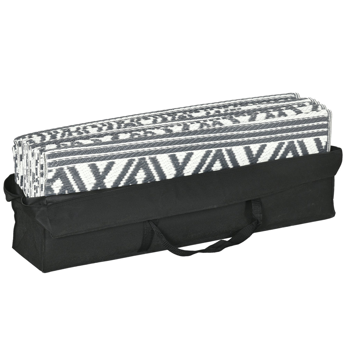 9' x 18' Reversible Mat w/ Carry Bag, Boho Waterproof RV Rug for Backyard, Grey & White