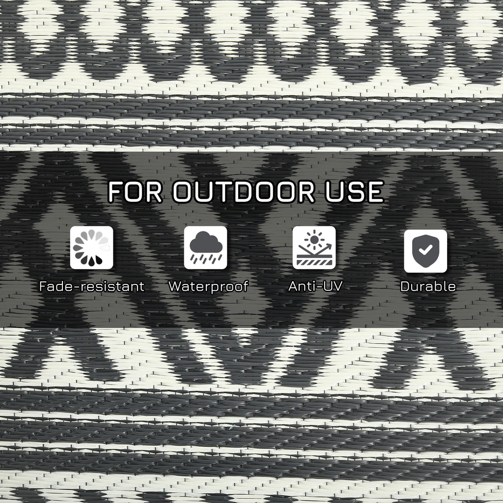 9' x 18' Reversible Mat w/ Carry Bag, Boho Waterproof RV Rug for Backyard, Grey & White
