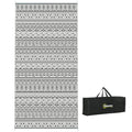 9' x 18' Reversible Mat w/ Carry Bag, Boho Waterproof RV Rug for Backyard, Grey & White