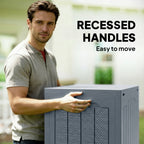 Outsunny 93L Plastic Garden Storage Box, Outdoor Storage Box with Handles, Waterproof Outdoor Storage Container, Light Grey