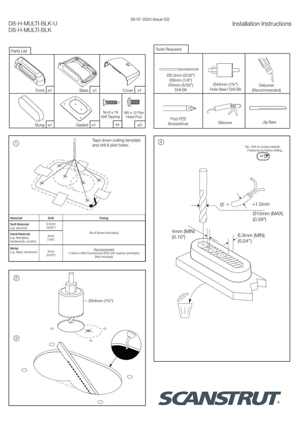 Scanstrut Black 1-15mm Horizontal Multi Cable Seal