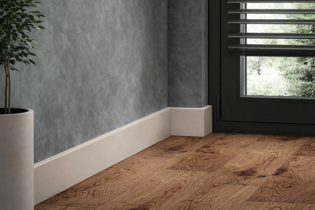 80 MM x 15 MM x 2200 MM Length – PVC Skirting Board -White / Black / Cashmere- Status Line