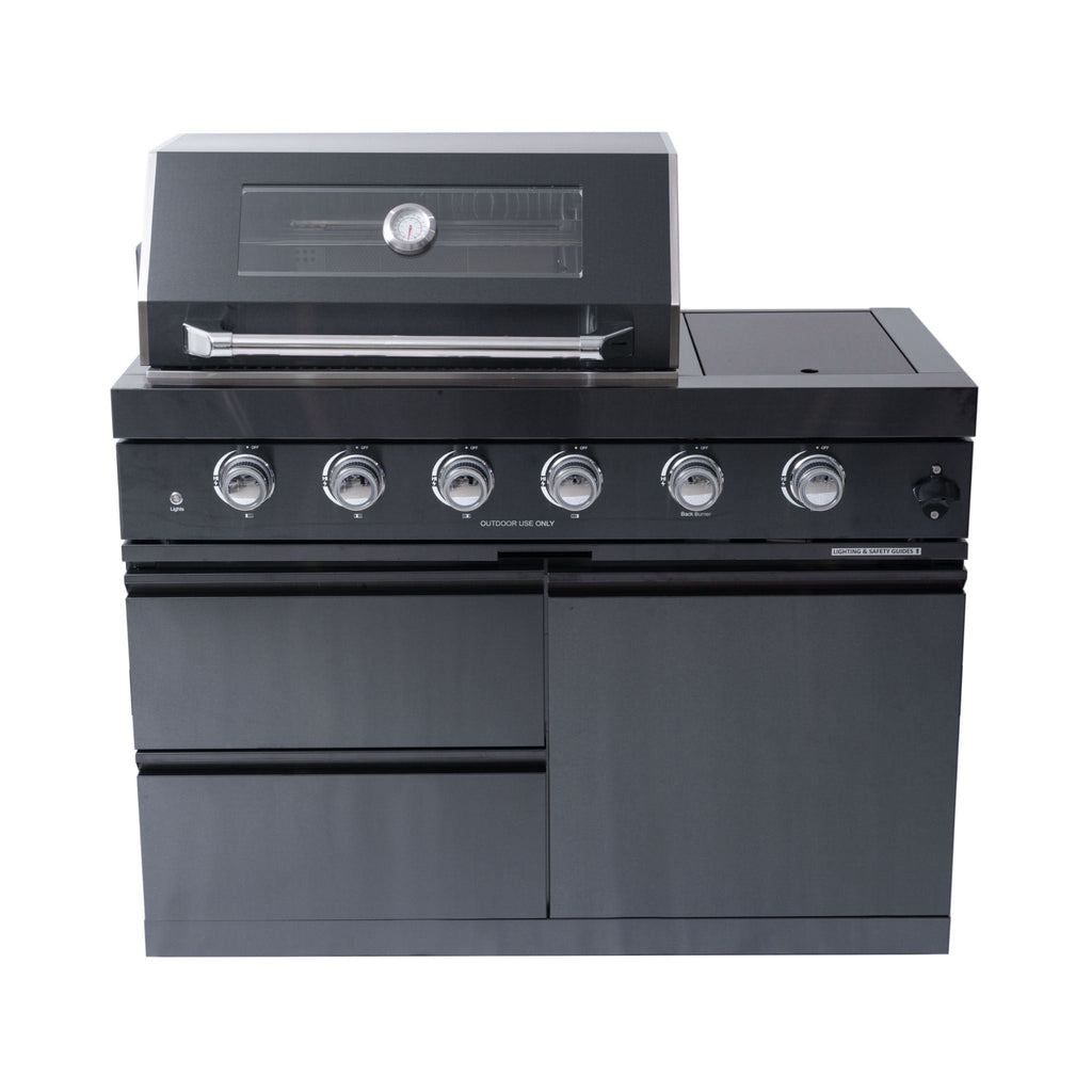 Castelle Flame Black Stainless Steel 4-Burner Gas Grill with Rotisserie Kit