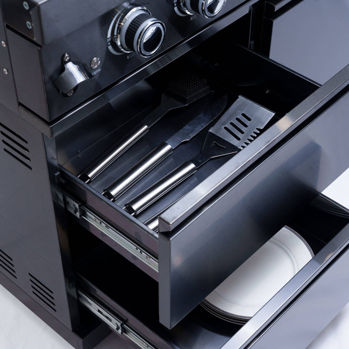 Castelle Flame Black Stainless Steel 4-Burner Gas Grill with Rotisserie Kit