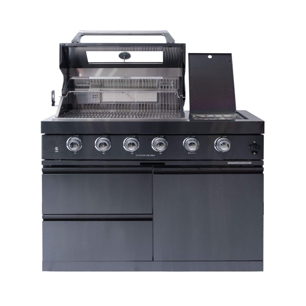 Castelle Flame Black Stainless Steel 4-Burner Gas Grill with Rotisserie Kit