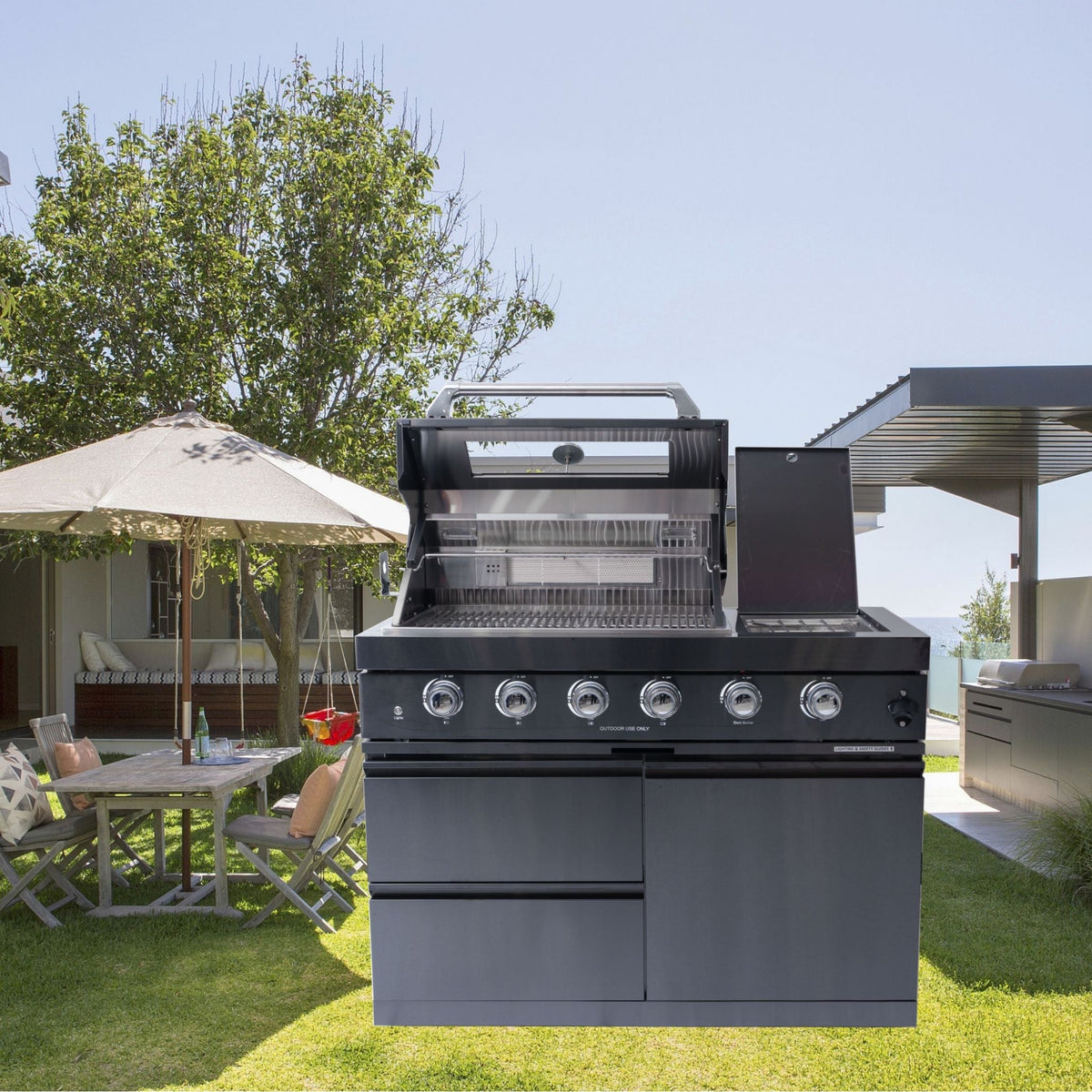 Castelle Flame Black Stainless Steel 4-Burner Gas Grill with Rotisserie Kit