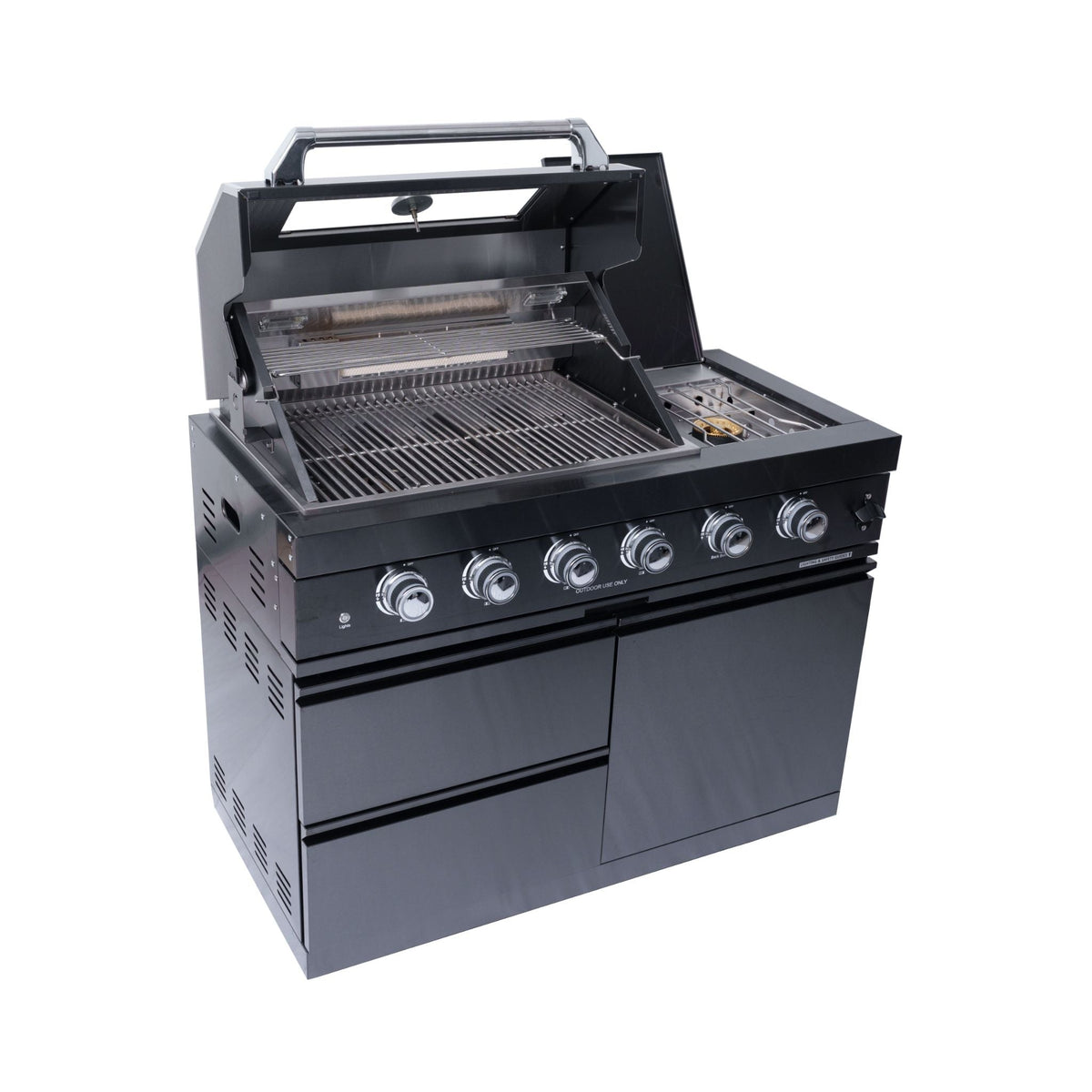 Castelle Flame Black Stainless Steel 4-Burner Gas Grill with Rotisserie Kit