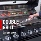 Castelle Flame Black Stainless Steel 6-Burner Gas Grill Kitchen Island with Rotisserie Kit