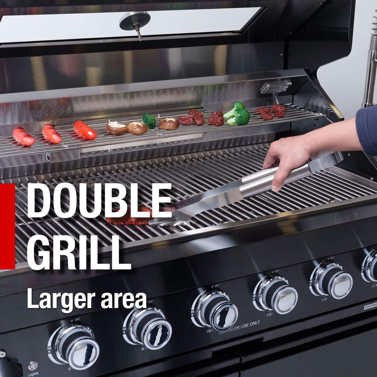 Castelle Flame Black Stainless Steel 6-Burner Gas Grill Kitchen Island with Rotisserie Kit