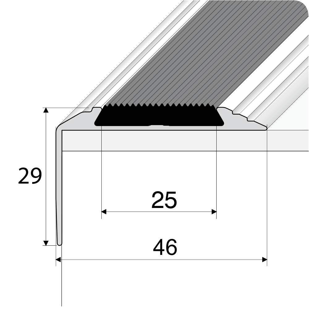 15 Pack A38 Screw Fit Non-Slip Stair Nosing 0.9m – Anodised Aluminium with Black Rubber Grip