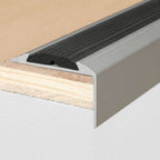 15 Pack A38 Screw Fit Non-Slip Stair Nosing 0.9m – Anodised Aluminium with Black Rubber Grip