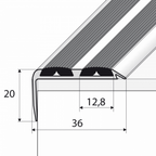 15 Pack A37 0.9m x 36mm x 20mm Screw Fit Anodised Aluminium Non Slip Stair Nosing With Black Rubber
