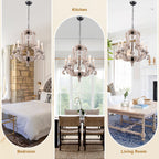 5 - Light Distressed Wood French Country Vintage Chandelier with Adjustable Height,  25" Farmhouse Chandelier for Dining Room