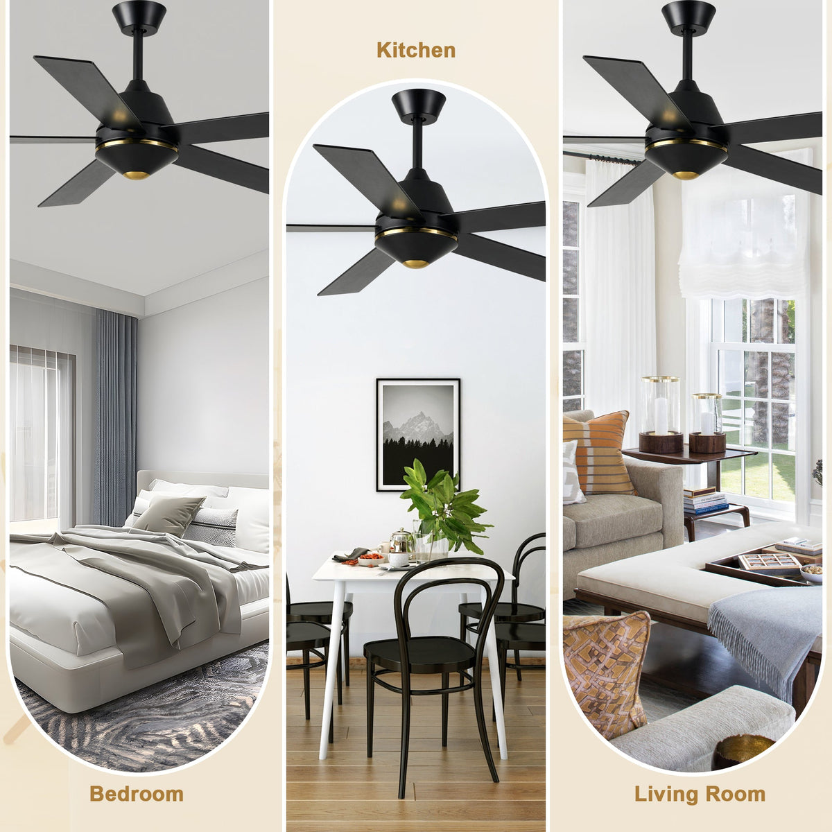52 Inch Black Modern Ceiling Fan with Remote Control, 6 Speeds DC Motor 5-Blade Reversible Ceiling Fan for Living Room