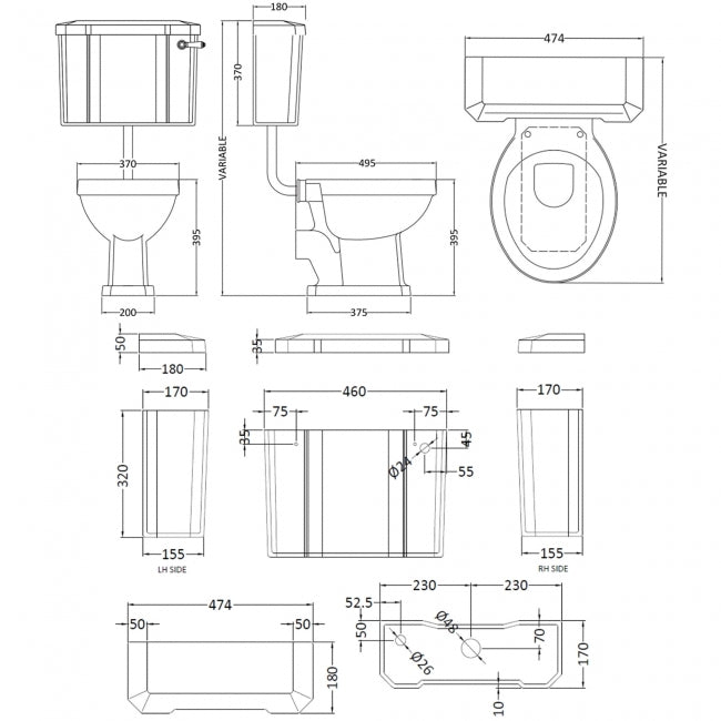 Classique Traditional Low Level Toilet with Cistern, Toilet Seat & Flush Pipe Kit - White