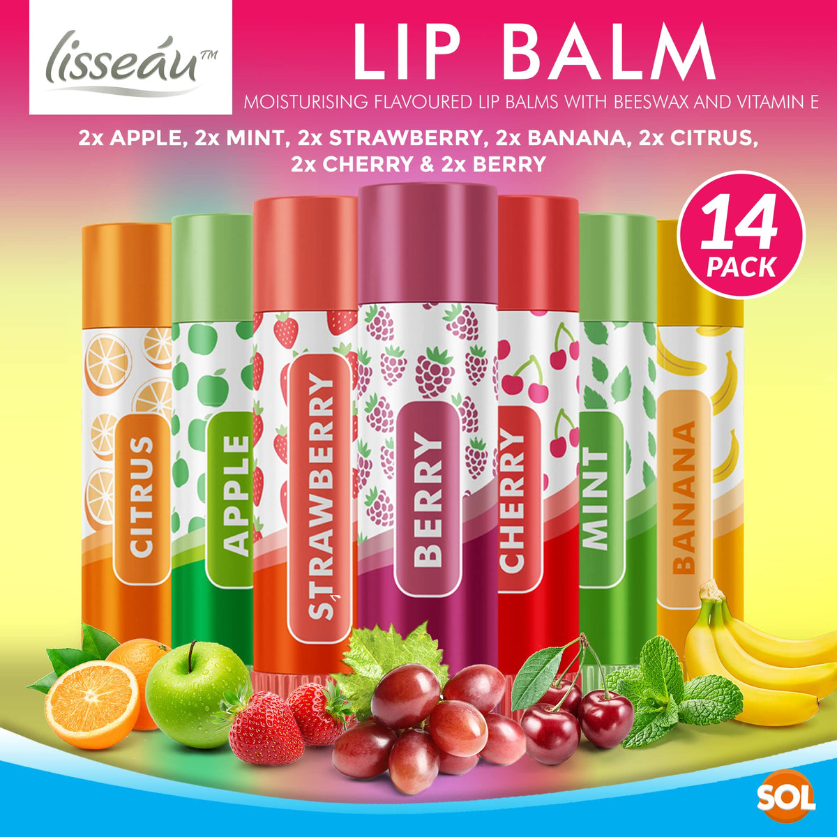 Flavoured Lip Balm Set | Moisturising Beeswax | 14 Pack