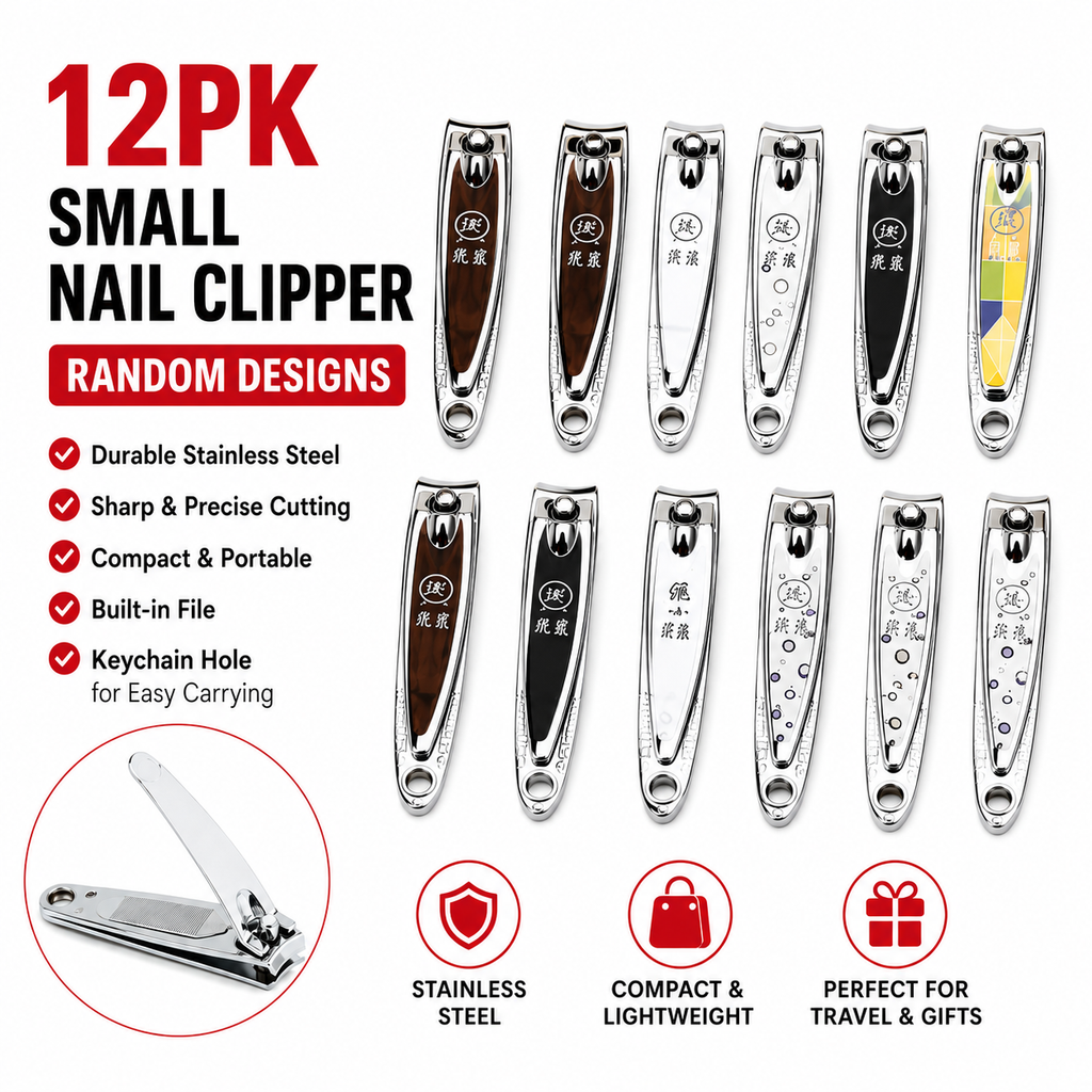 12PK Small Nail Clippers Stainless Steel Manicure Cutter Random Designs Travel