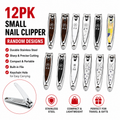 12PK Small Nail Clippers Stainless Steel Manicure Cutter Random Designs Travel