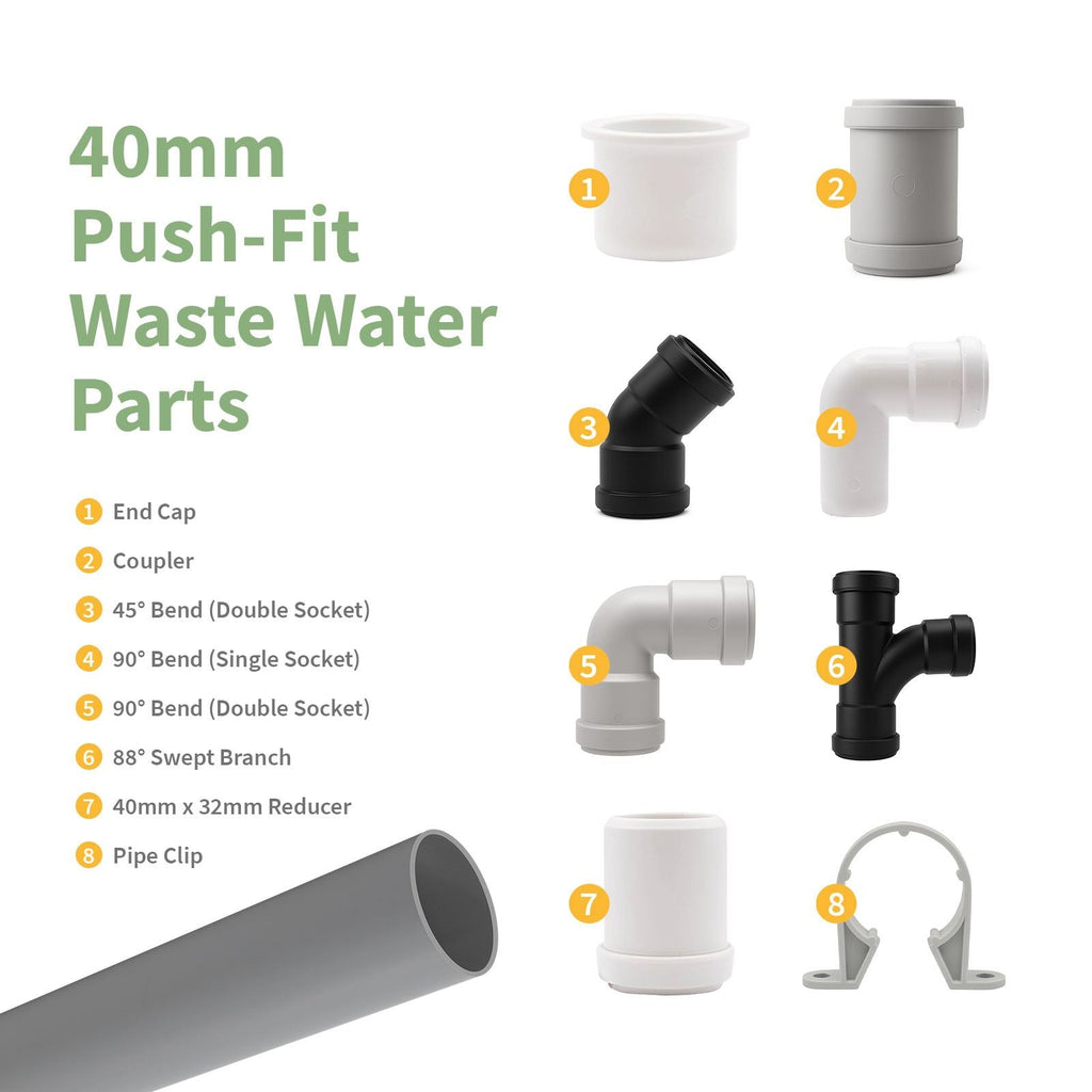 Kayflow 40mm Push-Fit Waste Water Parts