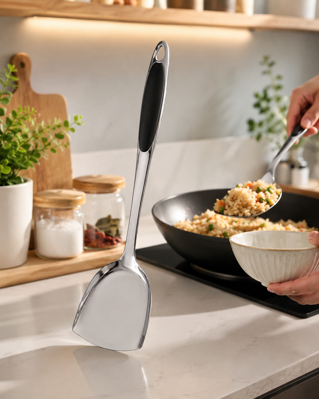 3 Pack Stainless Steel Wok Spatula Turner Non-Slip Handle Kitchen Cooking Tool