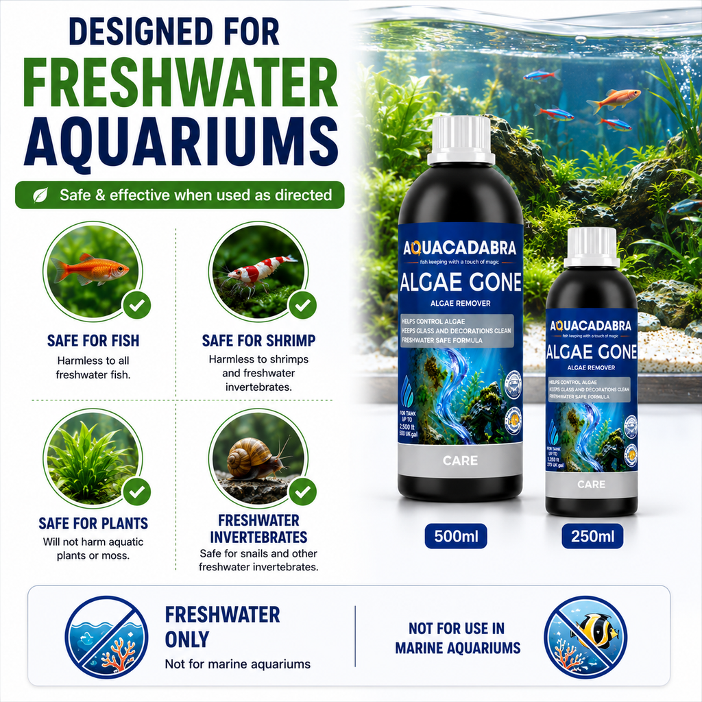 Aquacadabra Algae Gone Freshwater Aquarium Green Brown Algae Treatment 250ml 500
