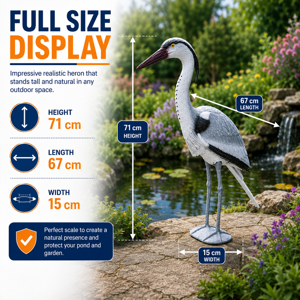Aquacadabra Garden Heron Ornament - Lifelike Pond Decoration & Fish Protector