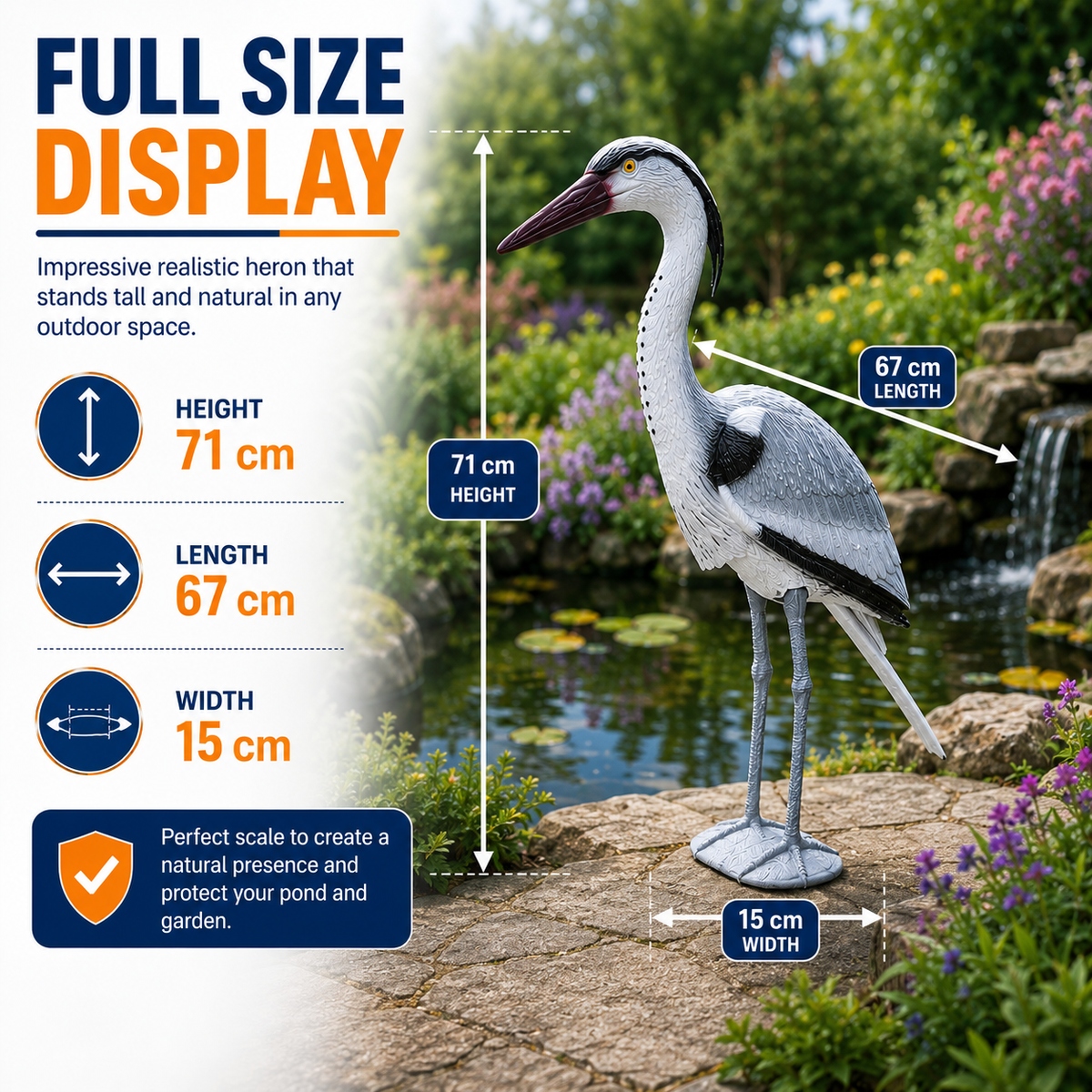 Aquacadabra Garden Heron Ornament - Lifelike Pond Decoration & Fish Protector
